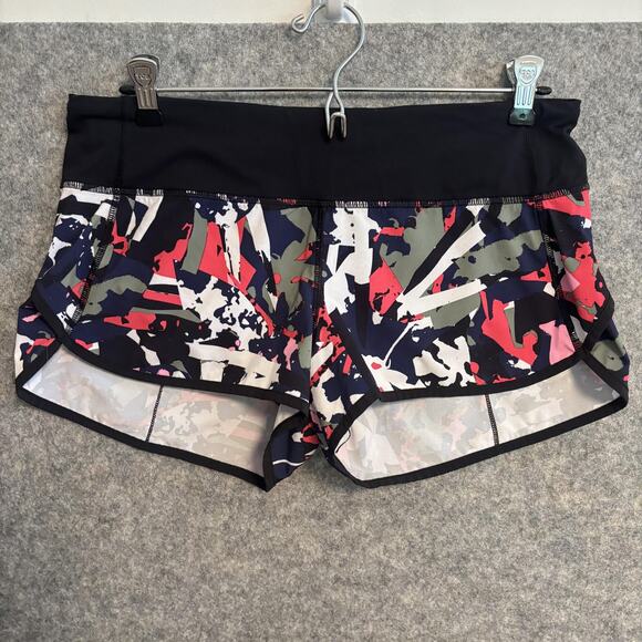 Lululemon Shorts Womens 6 Black Print Run Speed Shorts Pop Cut Boom Athletic - Picture 1 of 11
